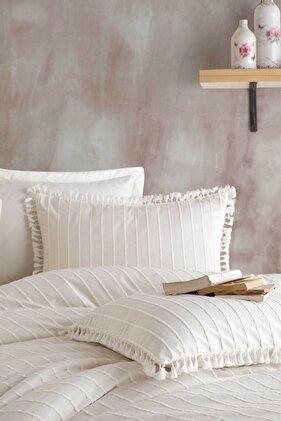 طقم غطاء لحاف مزدوج الشرابة من القطن بنسبة 100%