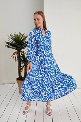 فستان قميص حجاب طويل منقوش