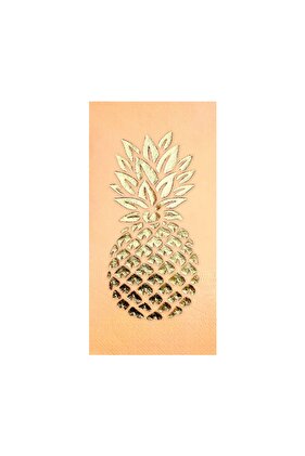 33x33 Cm Altın Varak Ananas Tropikal Parti Desenli 16'lı Garson Katlama Bej Renkli Kağıt Peçete