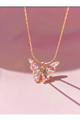 Kadın Altın Kaplama Renkli Mineli Barbie Fairytopia Kolyesi, Kelebek Kolye