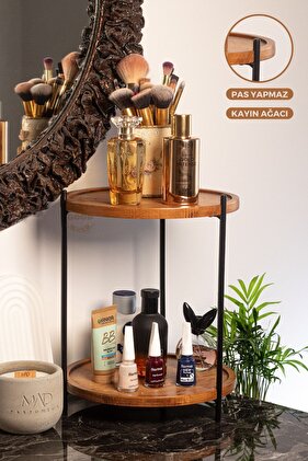 Justwood 2 طبقات حامل معدني دائري منظم الحمام الخشبي حامل المجوهرات