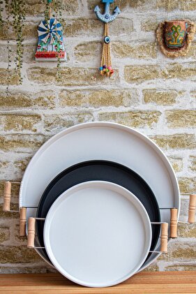 3 قطع 45 أبيض، 37 أسود، 30 أبيض صينية معدنية مع مقابض خشبية مجموعة صينية تقديم صينية الشاي