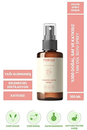 %100 Doğal Ve Katkısız Tam Yağlı Gül Suyu Tonik Sprey 100 ml