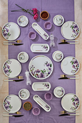 Magnolya Pattern Lux Ceramic 21 Piece Round Digital Breakfast Set for 6 Persons, Breakfast Set