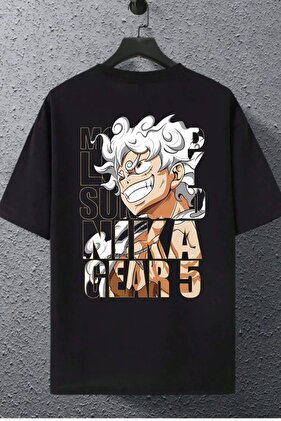 تي شيرت قطني كبير الحجم مطبوع عليه الرسوم المتحركة للجنسين من One Piece Monkey Nika Gear