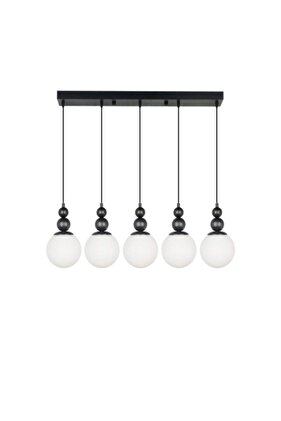 Spor 5-Piece Chandelier White Glass Dining Table