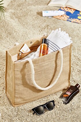 حقيبة الشاطئ بحزام حبل دائري من الخيزران باللون البني