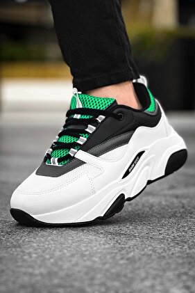 Unisex White Black Green Sneaker