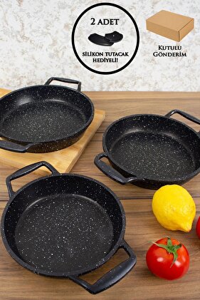 Döküm Granit 3'lü Sahan 18-20-22 Cm Siyah