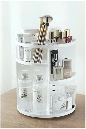 360 Degree Rotating White Makeup Organizer
