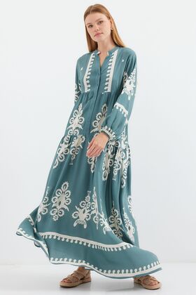 موديل 2423 فستان أصلي منقوش بلون النعناع