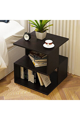 Stylish Black Asymmetrical Side Table with Storage