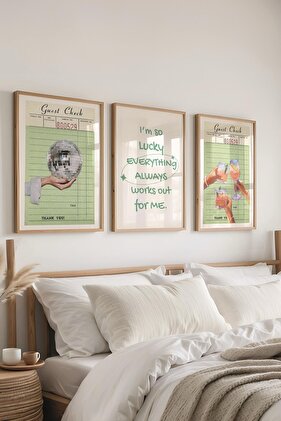 Yeşil Modern Tablo Seti, 3 Adet Ahşap Çerçeve ve Poster - Salon, Mutfak, Yatak Odası Duvar Dekoru