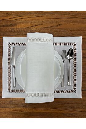 6 Adet Kolberli Keten Kumaş Amerikan Servis Supla