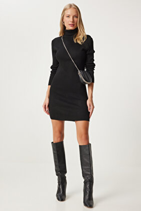 Women's Black Turtleneck Knitwear Dress DD01119