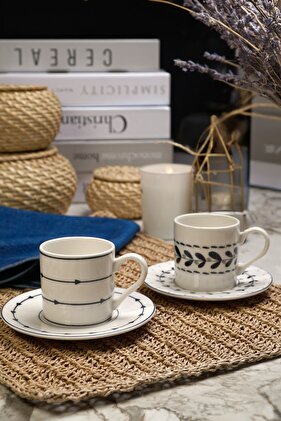 طقم أكواب بورسلين 4 قطع من يارين لشخصين - بني وأبيض