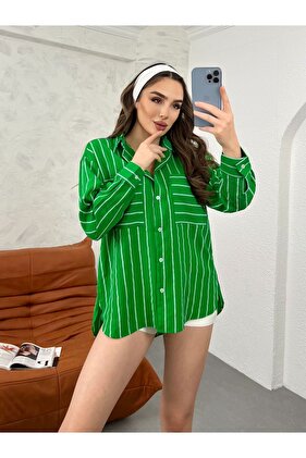 STRIPED SHIRT WITH DOUBLE POCKET DETAIL ( CASUAL FIT )