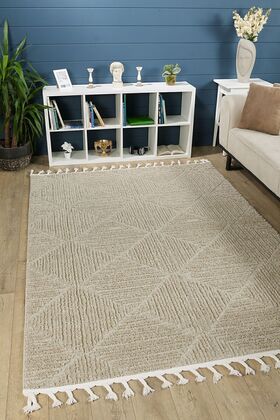 Quincey Bukleli Yumuşak Peluş Post Shaggy Krem Çocuk Odası Oturma Odası Salon Mutfak Halısı