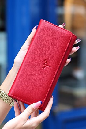 Women's Red Angel Genuine Leather Wallet with Cell Phone Compartment