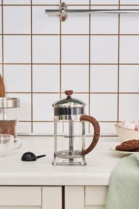 Coffee Bean Kaşık Hediyeli Borosilikat Cam French Press Wooden 600 ml
