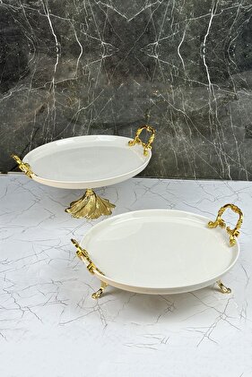 2-Piece Porcelain Oil Lamp Standing Tableware Presentation Set & Cake Pastry Food Serving Plate