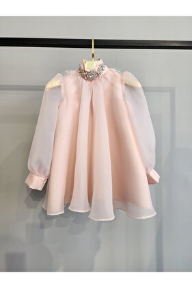 مسحوق الأورجانزا مغطى الرقبة فروي اللباس