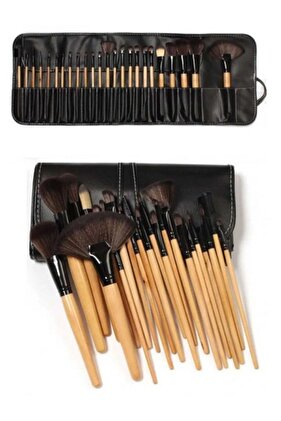 مجموعة فرش مكياج احترافية مكونة من 24 قطعة مع حقيبة جلدية