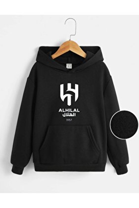 سويت شيرت قطني بغطاء للرأس كبير الحجم مطبوع عليه الهلال للجنسين