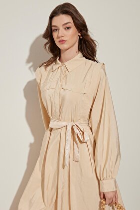 Pleated Detailed Dress - CREAM