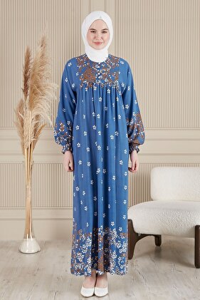 Shirred Robadan Buttoned Front Viscose Fabric Tesseture Clothing Mother Dress Prayer Dress