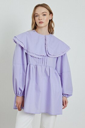 Lilac Poplin Tunic - Collared Design
