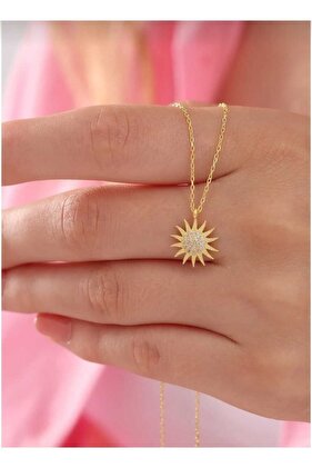 14 Ayar Altın Zincirli Güneş Modeli Kolye - Sertifikalı Işıklı Kutuda