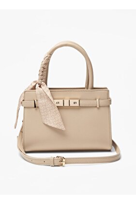 حقيبة تسوق فلورا بيلا الصلبة مع حزام قابل للفصل وتفاصيل شريط - العرض 11 سم × الارتفاع 18 سم × العمق 23.5 سم