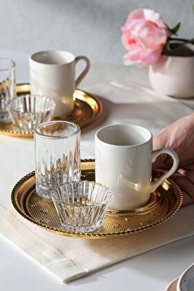 طقم فناجين قهوة فاخرة مكون من 8 قطع لشخصين - طقم تقديم الطعام