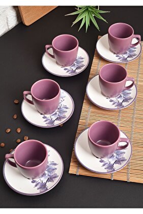 طقم فناجين قهوة تركية 100 مل 6 أشخاص - طباعة أوركيد رقمية