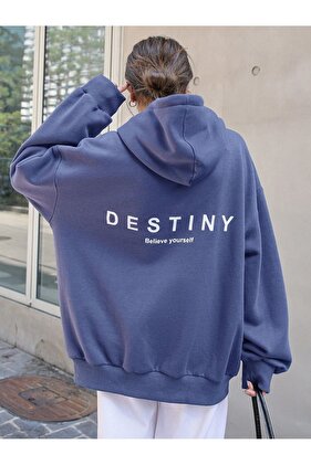 3 Iplik Destıny Tasarım Baskılı Sweatshirt Indigo Mavi