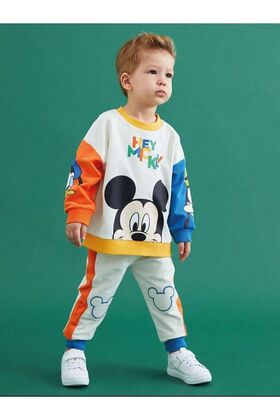 طقم علوي سفلي للأطفال مصنوع من القطن بطبعات ميكي ومتعدد الألوان