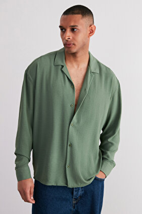 Apaş Collar Khaki Oversize Summer Linen Shirt - TMNSS23GO00053