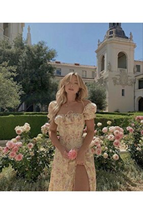 women's slit, loose-fit skirt, neckline, tie detail, short sleeve, floral white summer dress