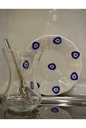 طقم 18 قطعة مع ملعقة شاي - كايي مطرز بالعين الشريرة