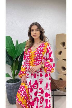 فستان بنمط أزرار وياقة مطابقة، مقاس كبير