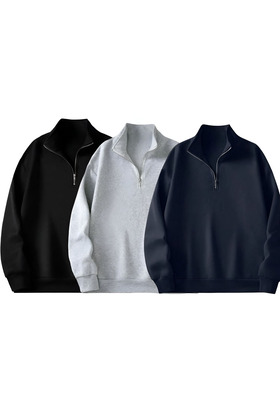 3 LU állógalléros cipzáras oversize unisex pulóver fekete szürke sötétkék