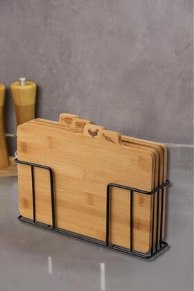 مجموعة من 4 ألواح تقطيع من الخيزران مع حامل - M7B11