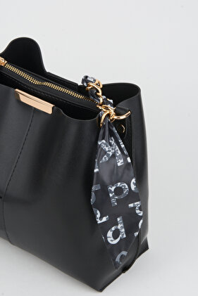 Women's Peacock Black Scarf Chain Accessory Soft Leather 3 Compartment Handbag and Shoulder Bag