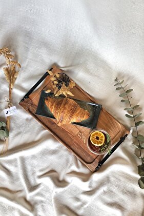 صينية خشبية، مقبض أسود، خشب زان