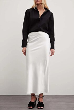 White Satin Midi Skirt