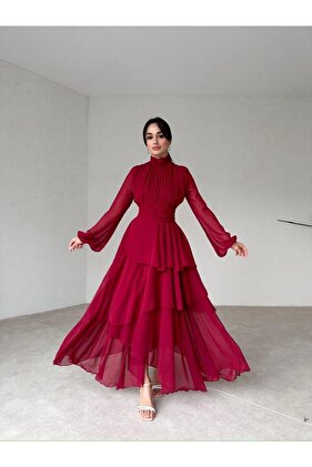 فستان نسائي أحمر شيفون ميدي