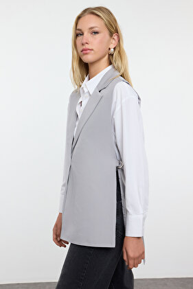 Gray Fitted Accessory Detailed Vest Twoaw23Ye00032