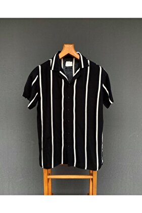 Men's Apache Collar Short Sleeve Striped Oversize Summer Shirt