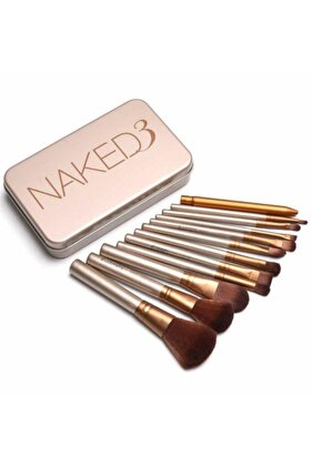 مجموعة فرش مكياج بمقبض من الخيزران مكونة من 12 قطعة في صندوق معدني خاص